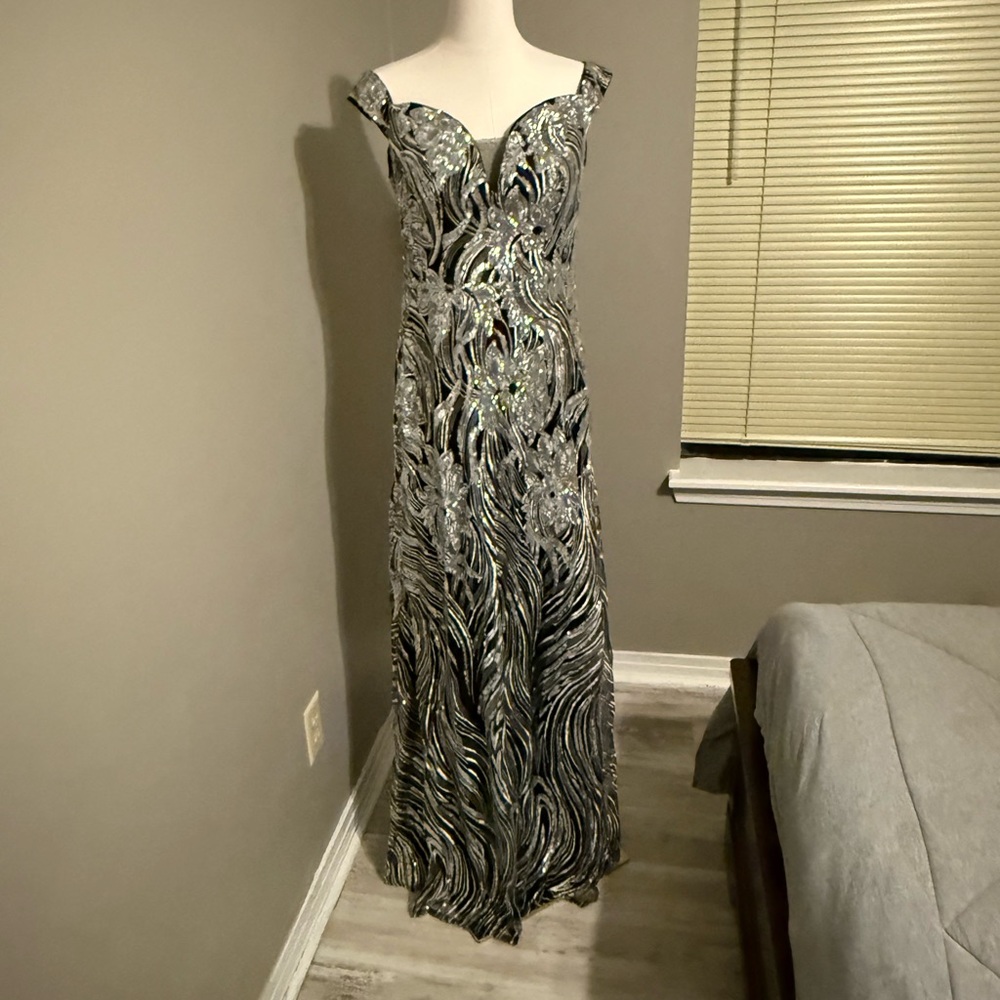 Sophisticated Black and Silver Prom Dress